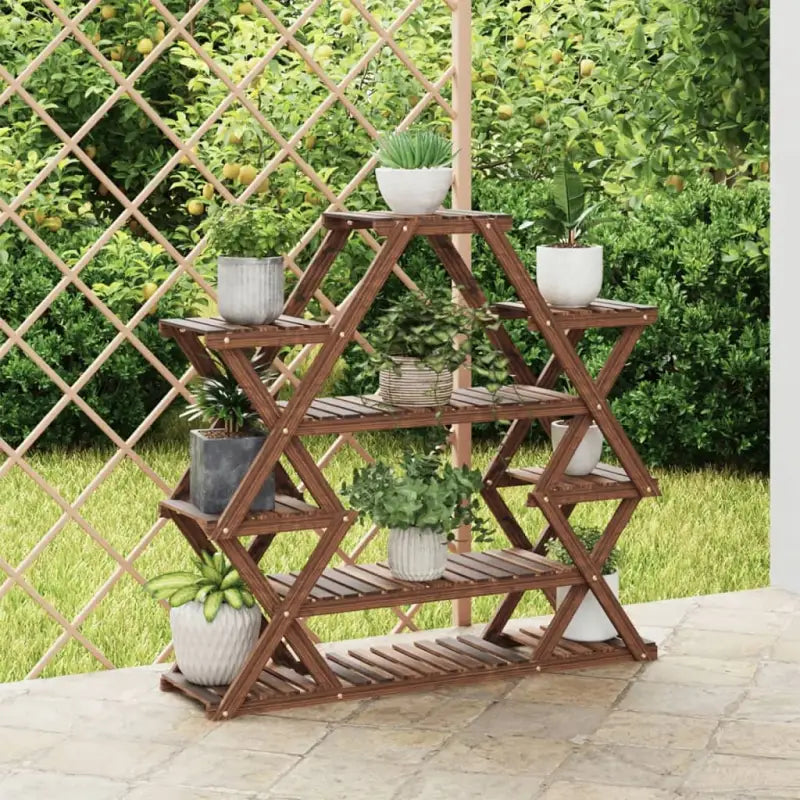 Plantenstandaard met wielen van massief vurenhout voor andere decoratieve spullen - Bruin / 110 x 25 x 105 cm / 1