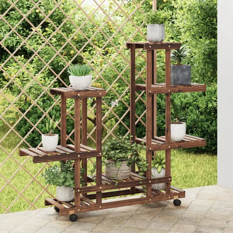 Plantenstandaard met wielen van massief vurenhout voor andere decoratieve spullen - Bruin / 95 x 25 x 101 cm / 1