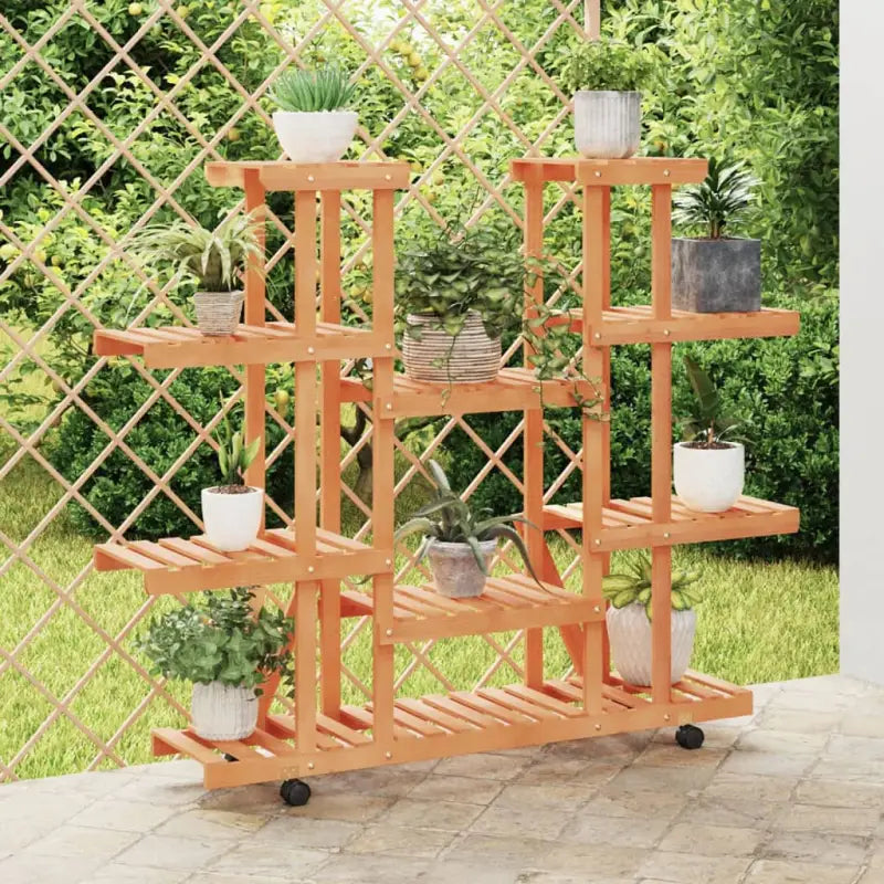 Plantenstandaard met wielen van massief vurenhout voor andere decoratieve spullen - Lichtbruin / 110 x 25 x 115 cm / 1
