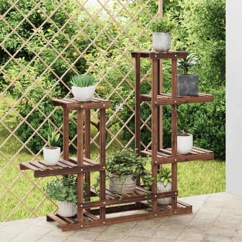 Plantenstandaard met wielen van massief vurenhout voor andere decoratieve spullen - Bruin / 95 x 25 x 96 cm / 1