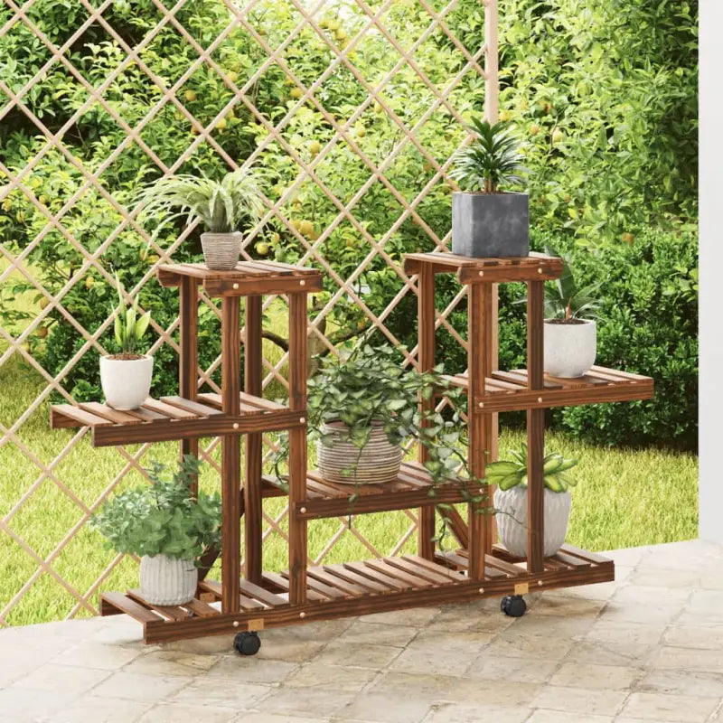 Plantenstandaard met wielen van massief vurenhout voor andere decoratieve spullen - Bruin / 110 x 25 x 78 cm / 1