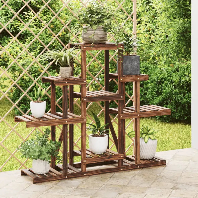 Plantenstandaard met wielen van massief vurenhout voor andere decoratieve spullen - Bruin / 110 x 25 x 96 cm / 1