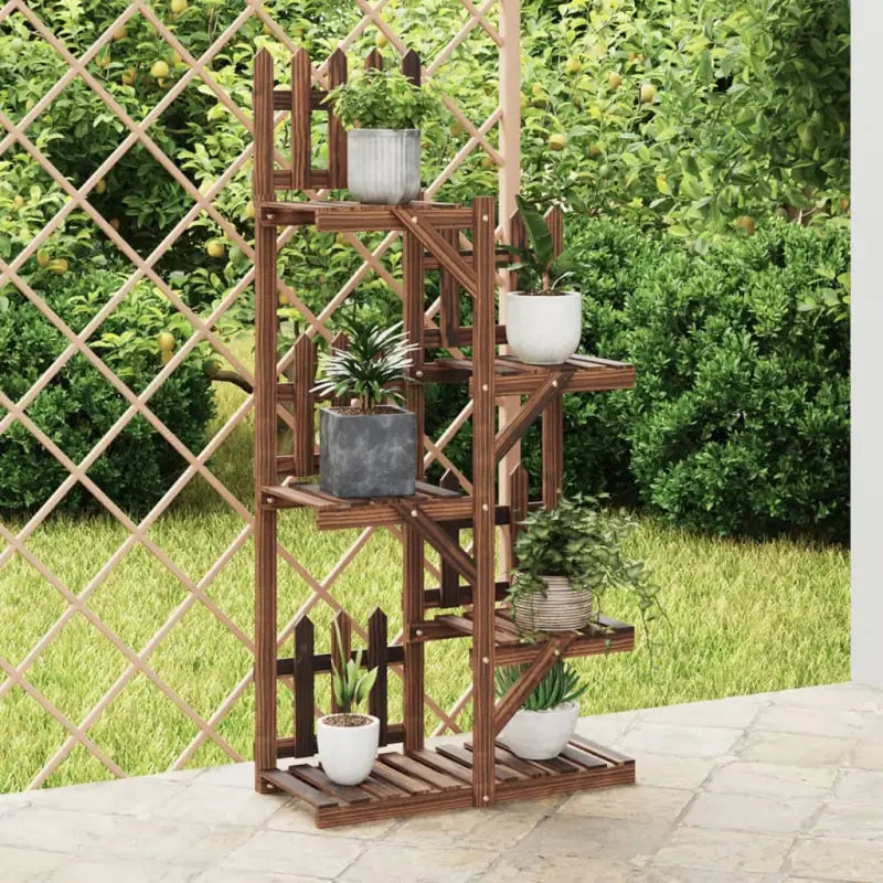Plantenstandaard met wielen van massief vurenhout voor andere decoratieve spullen - Bruin / 60 x 25 x 130 cm / 1