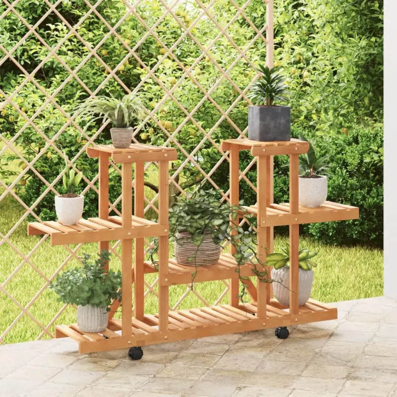 Plantenstandaard met wielen van massief vurenhout voor andere decoratieve spullen - Lichtbruin / 110 x 25 x 78 cm / 1