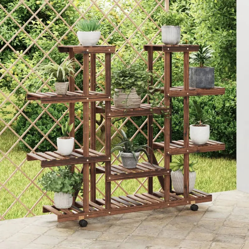 Plantenstandaard met wielen van massief vurenhout voor andere decoratieve spullen - Bruin / 110 x 25 x 115 cm / 1