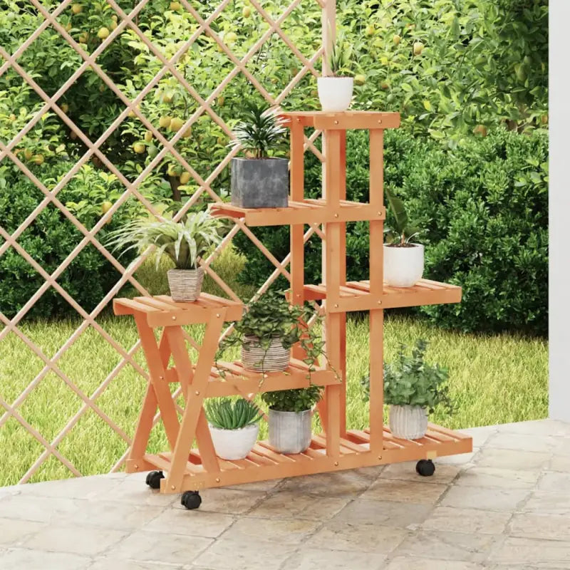 Plantenstandaard met wielen van massief vurenhout voor andere decoratieve spullen - Lichtbruin / 25 x 95 x 101 cm / 1