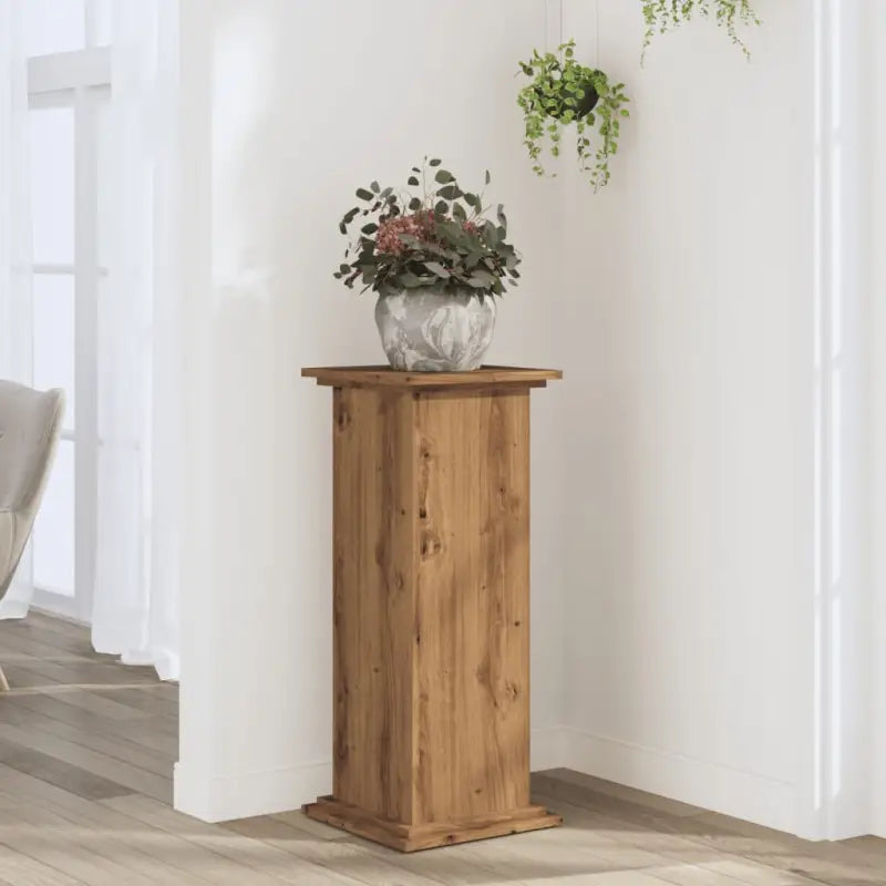 Plantenstandaard van bewerkt hout voor eenvoudig schoon en stabiel tentoonstellen - Eiken / 33 x 33 x 80 cm / 1