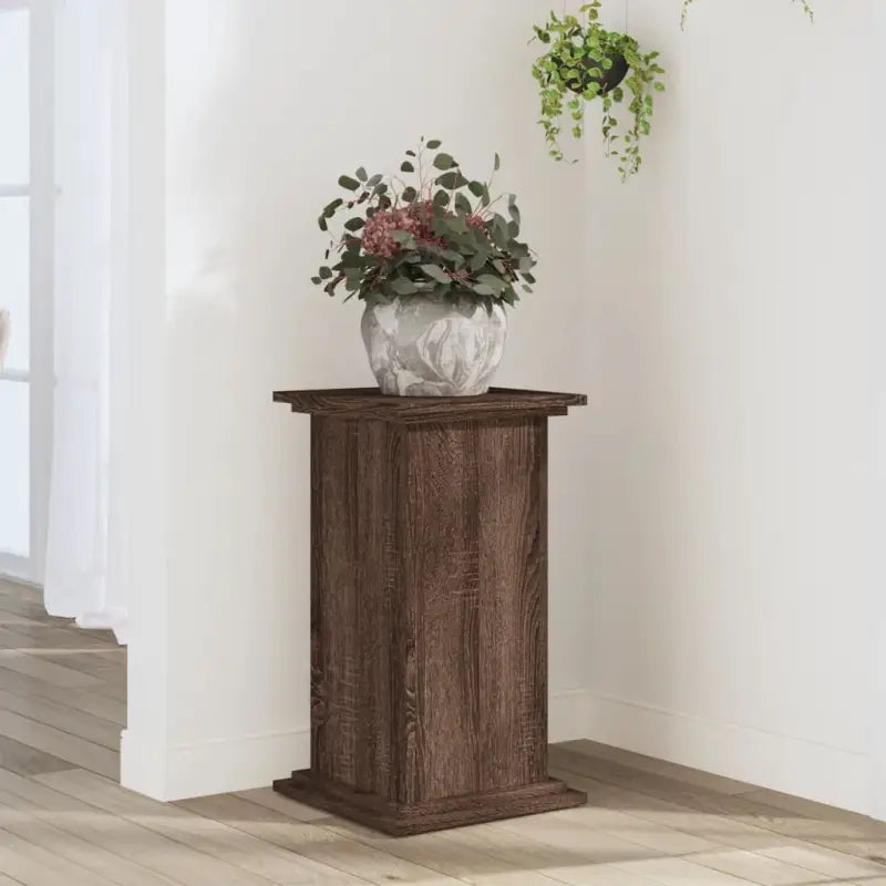 Plantenstandaard van bewerkt hout voor eenvoudig schoon en stabiel tentoonstellen - bruin eikenkleur / 33 x 33 x 60 cm