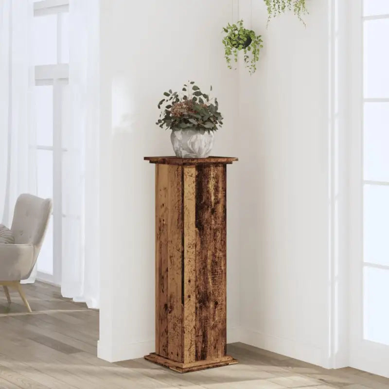 Plantenstandaard van bewerkt hout voor eenvoudig schoon en stabiel tentoonstellen - Oud hout / 33 x 33 x 100 cm / 1