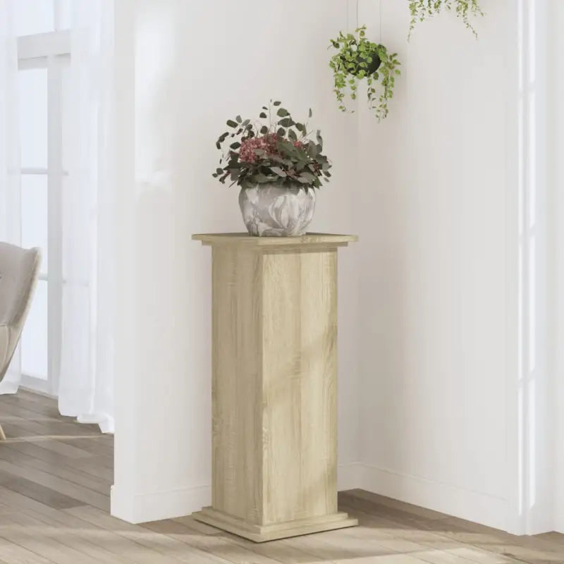 Plantenstandaard van bewerkt hout voor eenvoudig schoon en stabiel tentoonstellen - Sonoma eiken / 33 x 33 x 80 cm / 1