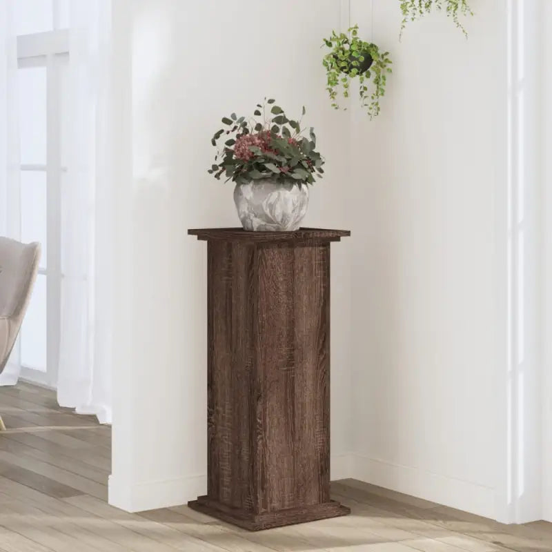 Plantenstandaard van bewerkt hout voor eenvoudig schoon en stabiel tentoonstellen - bruin eikenkleur / 33 x 33 x 80 cm