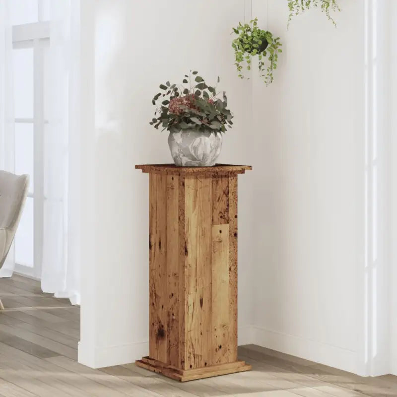 Plantenstandaard van bewerkt hout voor eenvoudig schoon en stabiel tentoonstellen - Oud hout / 33 x 33 x 80 cm / 1