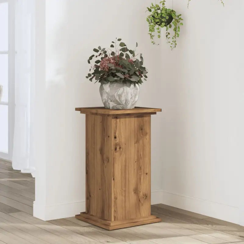 Plantenstandaard van bewerkt hout voor eenvoudig schoon en stabiel tentoonstellen - Eiken / 33 x 33 x 60 cm / 1