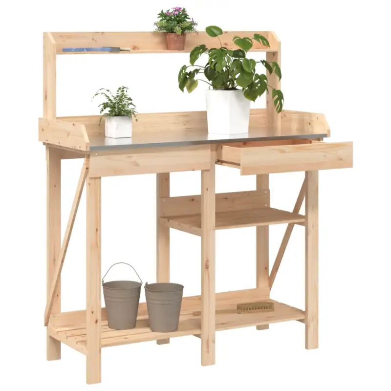 Plantenstandaard van massief vurenhout voor binnen en buiten gebruik - Naturel / 1 - Plantenstandaarden