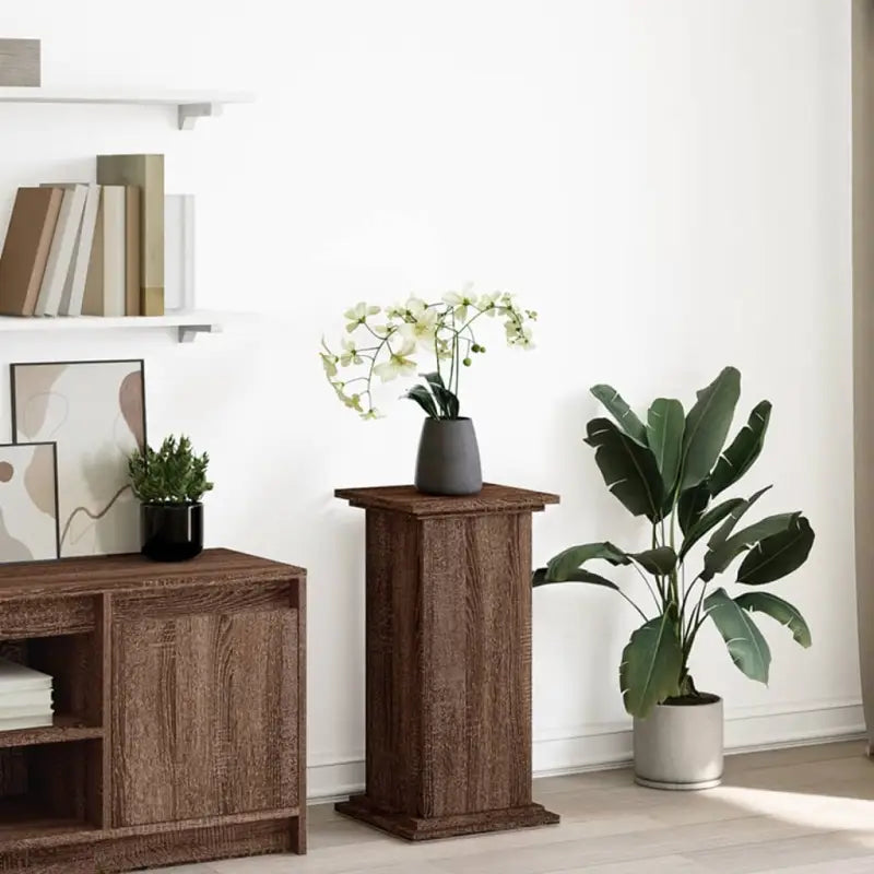 Plantenstandaarden van bewerkt hout in gerookt eiken met opbergruimte - bruin eikenkleur / 31 x 30 x 60 cm / 1