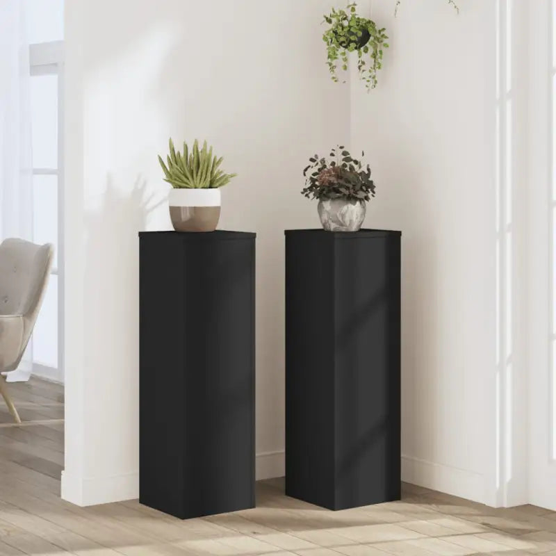 Plantenstandaarden van bewerkt hout voor planten en andere decoraties - Zwart / 25 x 25 x 80 cm / 2 - Plantenstandaarden