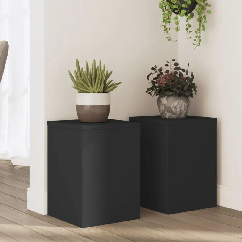 Plantenstandaarden van bewerkt hout voor planten en andere decoraties - Zwart / 25 x 25 x 35 cm / 2 - Plantenstandaarden
