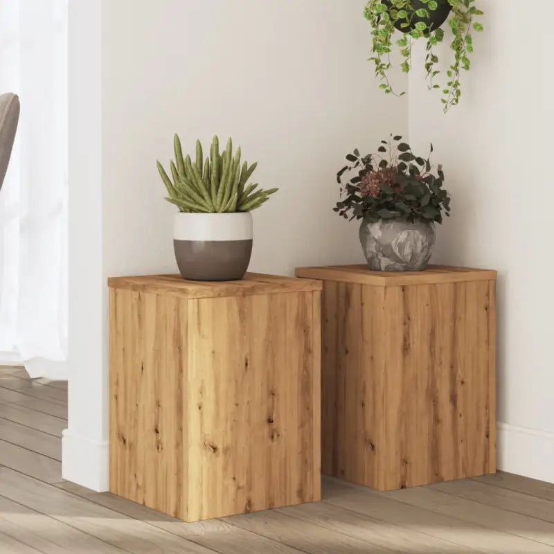 Plantenstandaarden van bewerkt hout voor planten en andere decoraties - Eiken / 25 x 25 x 35 cm / 2 - Plantenstandaarden