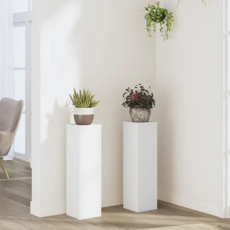 Plantenstandaarden van bewerkt hout voor planten en andere decoraties - Wit / 17 x 17 x 60 cm / 2 - Plantenstandaarden