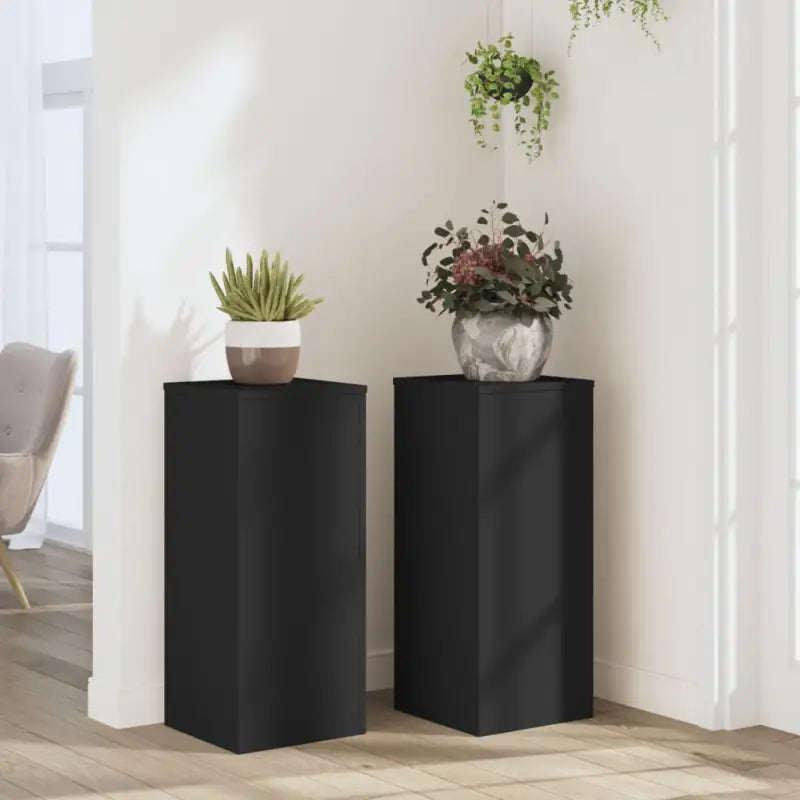 Plantenstandaarden van bewerkt hout voor planten en andere decoraties - Zwart / 30 x 30 x 70 cm / 2 - Plantenstandaarden