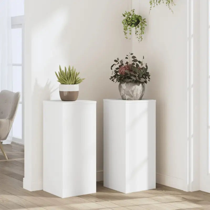 Plantenstandaarden van bewerkt hout voor planten en andere decoraties - Wit / 30 x 30 x 70 cm / 2 - Plantenstandaarden