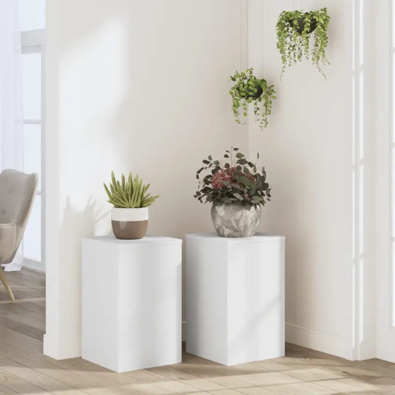 Plantenstandaarden van bewerkt hout voor planten en andere decoraties - Wit / 30 x 30 x 50 cm / 2 - Plantenstandaarden