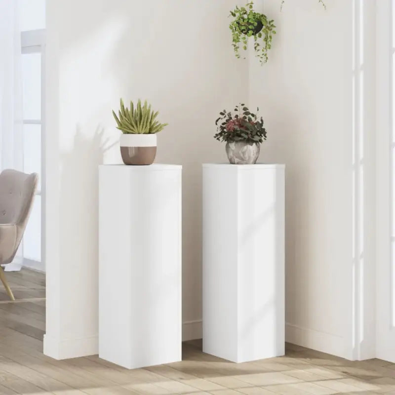 Plantenstandaarden van bewerkt hout voor planten en andere decoraties - Wit / 25 x 25 x 80 cm / 2 - Plantenstandaarden
