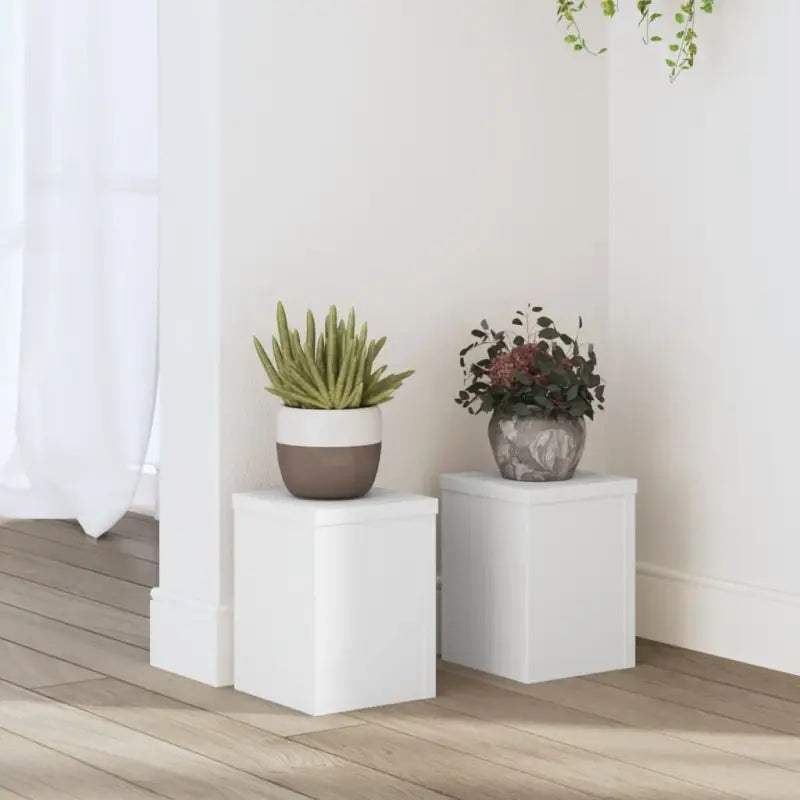Plantenstandaarden van bewerkt hout voor planten en andere decoraties - Wit / 15 x 15 x 20 cm / 2 - Plantenstandaarden
