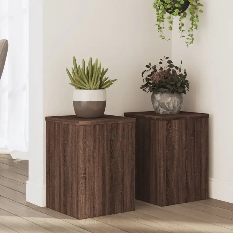Plantenstandaarden van bewerkt hout voor planten en andere decoraties - bruin eikenkleur / 25 x 25 x 35 cm / 2