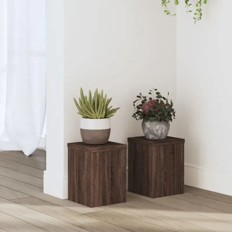 Plantenstandaarden van bewerkt hout voor planten en andere decoraties - bruin eikenkleur / 15 x 15 x 20 cm / 2