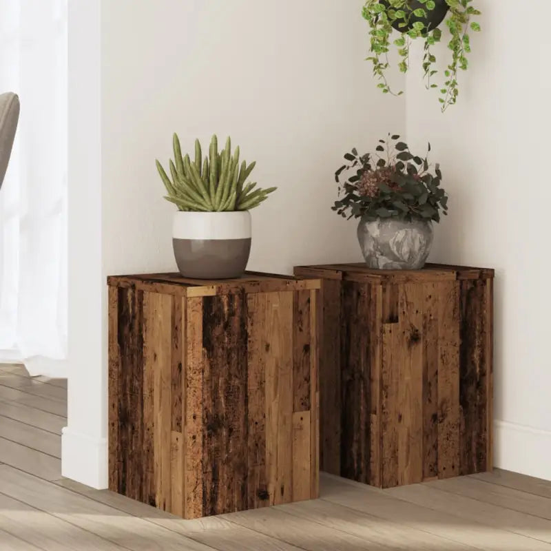 Plantenstandaarden van bewerkt hout voor planten en andere decoraties - Oud hout / 25 x 25 x 35 cm / 2