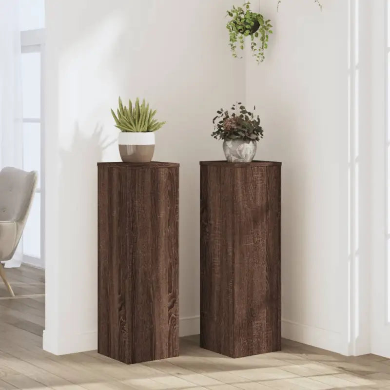 Plantenstandaarden van bewerkt hout voor planten en andere decoraties - bruin eikenkleur / 25 x 25 x 80 cm / 2