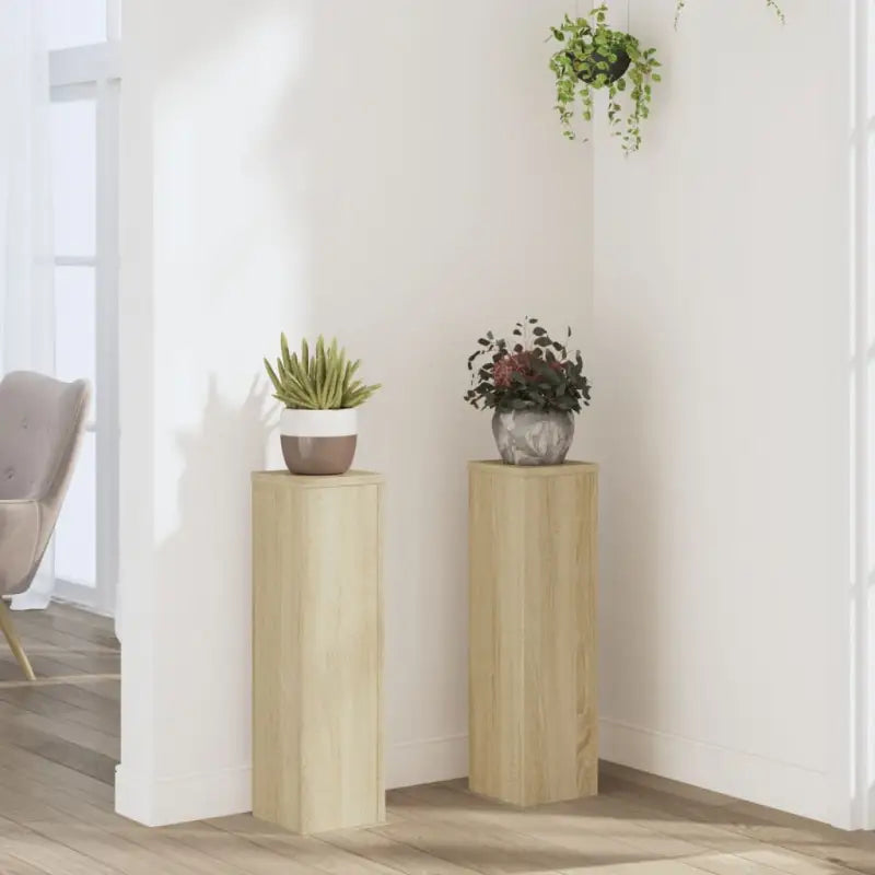 Plantenstandaarden van bewerkt hout voor planten en andere decoraties - Sonoma eiken / 17 x 17 x 60 cm / 2
