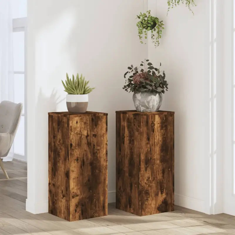 Plantenstandaarden van bewerkt hout voor planten en andere decoraties - Gerookt eiken / 30 x 30 x 70 cm / 2