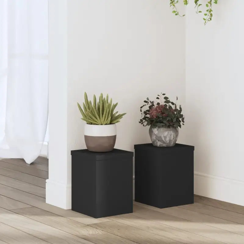 Plantenstandaarden van bewerkt hout voor planten en andere decoraties - Zwart / 15 x 15 x 20 cm / 2 - Plantenstandaarden