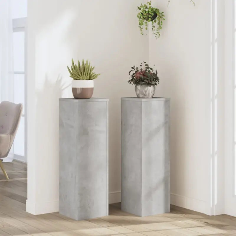 Plantenstandaarden van bewerkt hout voor planten en andere decoraties - Betongrijs / 25 x 25 x 80 cm / 2