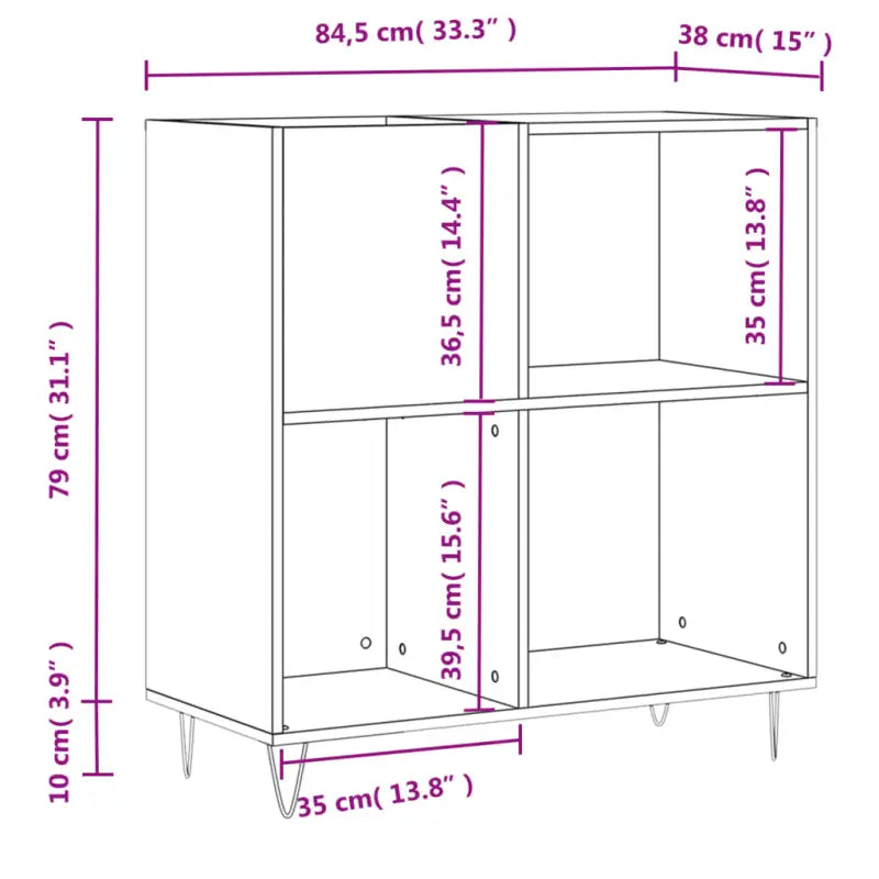 Platenkast met stevige blad en ijzeren poten van bewerkt hout - Cd- & dvd-kasten