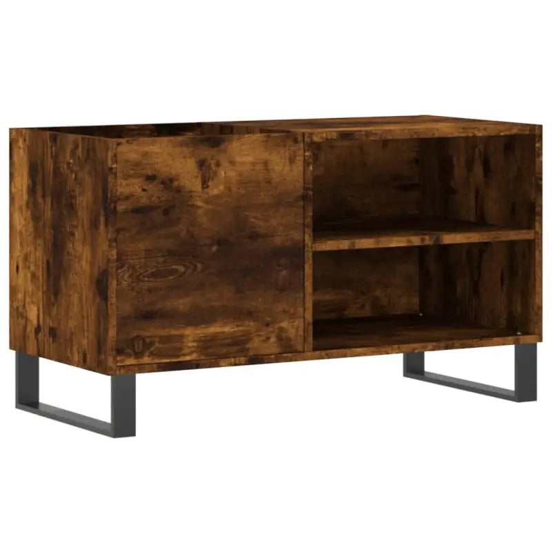 Platenkast met stevige blad en ijzeren poten van bewerkt hout - Cd- & dvd-kasten