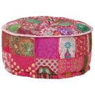 Poefs met Patchwork Ontwerp en Prachtige Borduursels in Vintage Stijl - Roze / 1 - Poefs