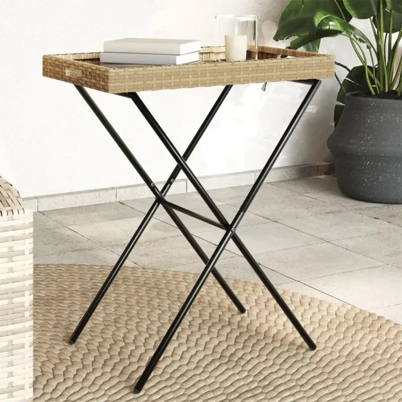 Poly Rattan Inklapbare Tuintafel voor Buitenplezier - Beige / 1 - Tuintafels