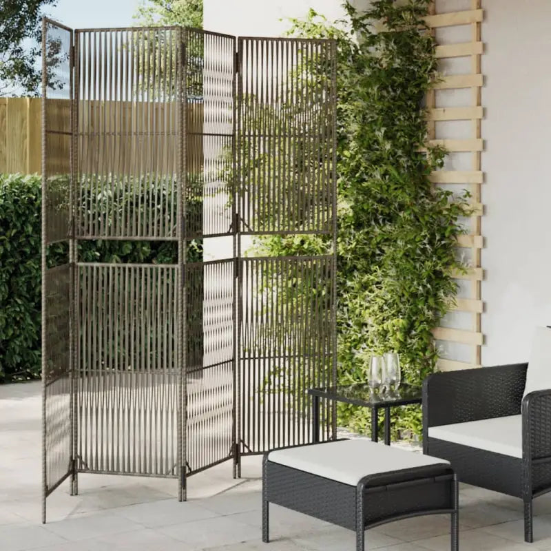 Poly rattan kamerscherm met gegalvaniseerde scharnieren en gemakkelijk schoon - Grijs / 196 x 200 cm / Lijngeweven
