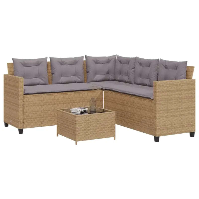 Poly rattan L-vorm tuinbank voor een comfortabele zitervaring - Beige en grijs / Glas - Tuinsets