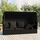 Poly Rattan Ligstoelen met Luifel en Kussens voor Buitenplezier - Zwart / 1 - Ligstoelen