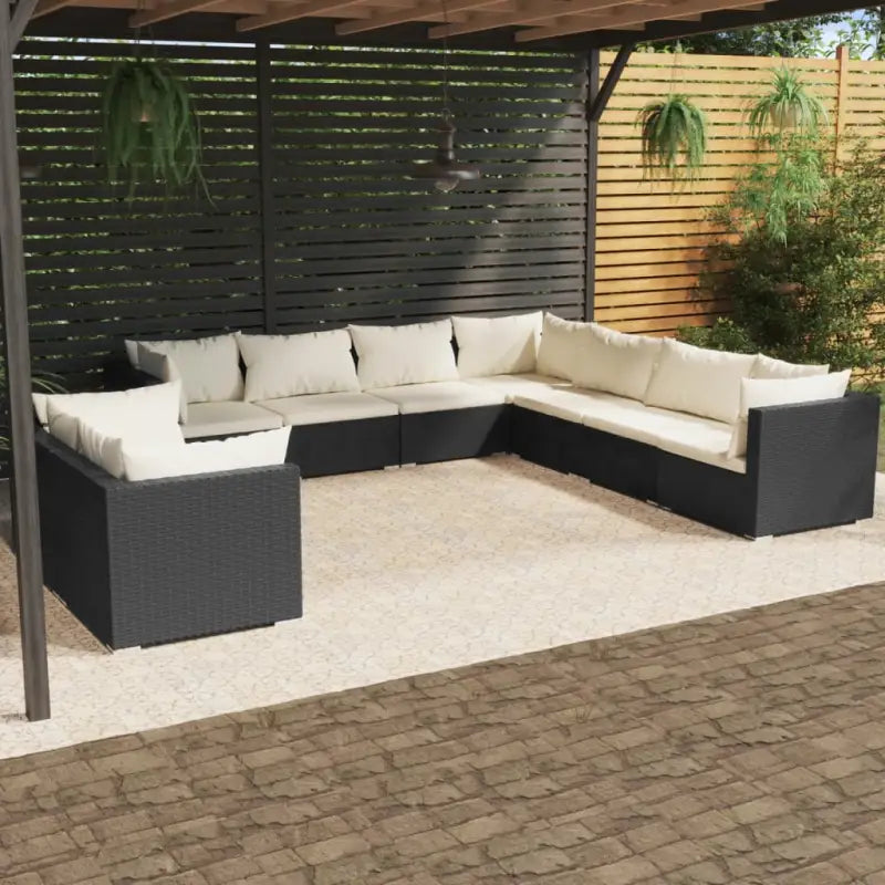 Poly Rattan Lounge Set met Waterbestendig Materiaal en Diepte Zitting - Zwart en crème / 5x hoek + 4x midden - Tuinsets