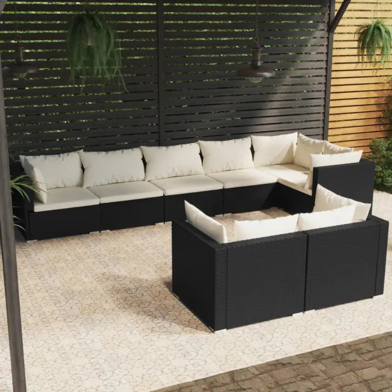 Poly Rattan Lounge Set met Waterbestendig Materiaal en Diepte Zitting - Zwart en crème / 5x hoek + 3x midden - Tuinsets