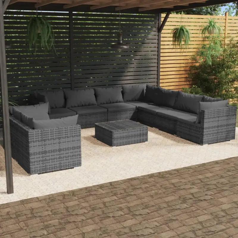 Poly Rattan Lounge Set met Waterbestendig Materiaal en Diepte Zitting - Grijs en antraciet / 5x hoek + 4x midden