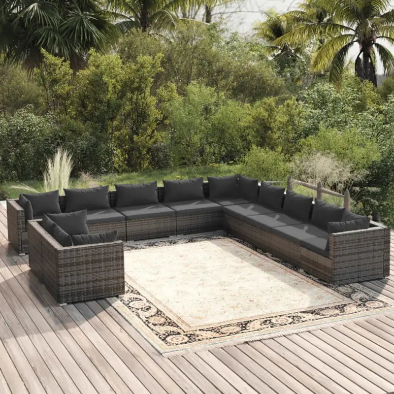 Poly Rattan Lounge Set met Waterbestendig Materiaal en Diepte Zitting - Grijs en antraciet / 5x hoek + 6x midden