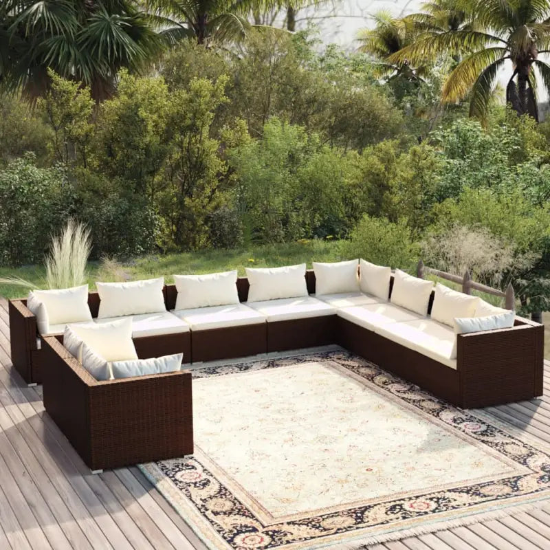 Poly Rattan Lounge Set met Waterbestendig Materiaal en Diepte Zitting - Bruin en crème / 5x hoek + 5x midden - Tuinsets