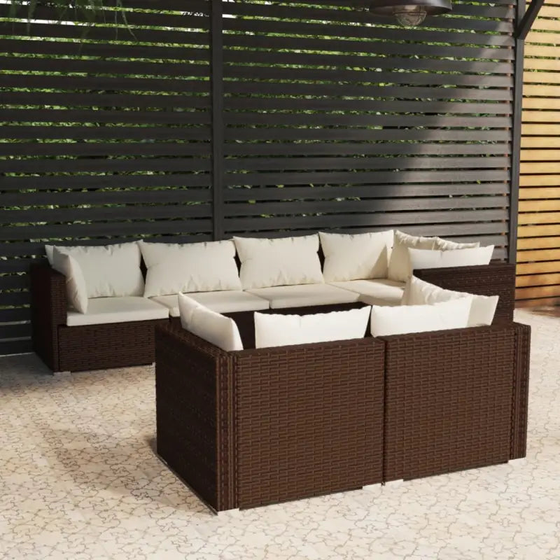 Poly Rattan Lounge Set met Waterbestendig Materiaal en Diepte Zitting - Bruin en crème / 5x hoek + 2x midden - Tuinsets