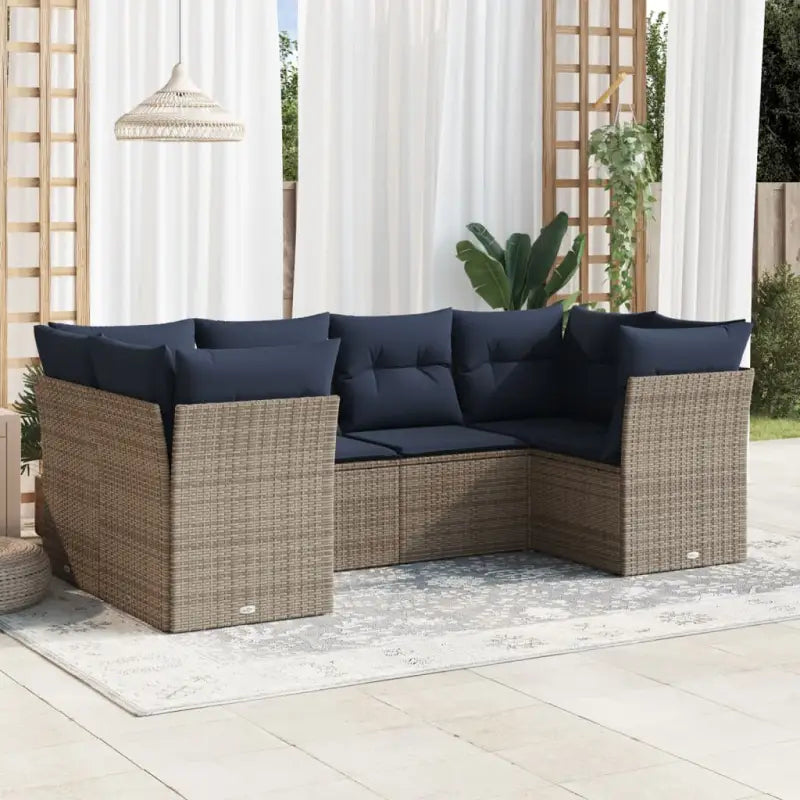 Poly rattan loungeset met comfortabele zitervaring en gepoedercoat staal - Beige en grijs - Tuinsets
